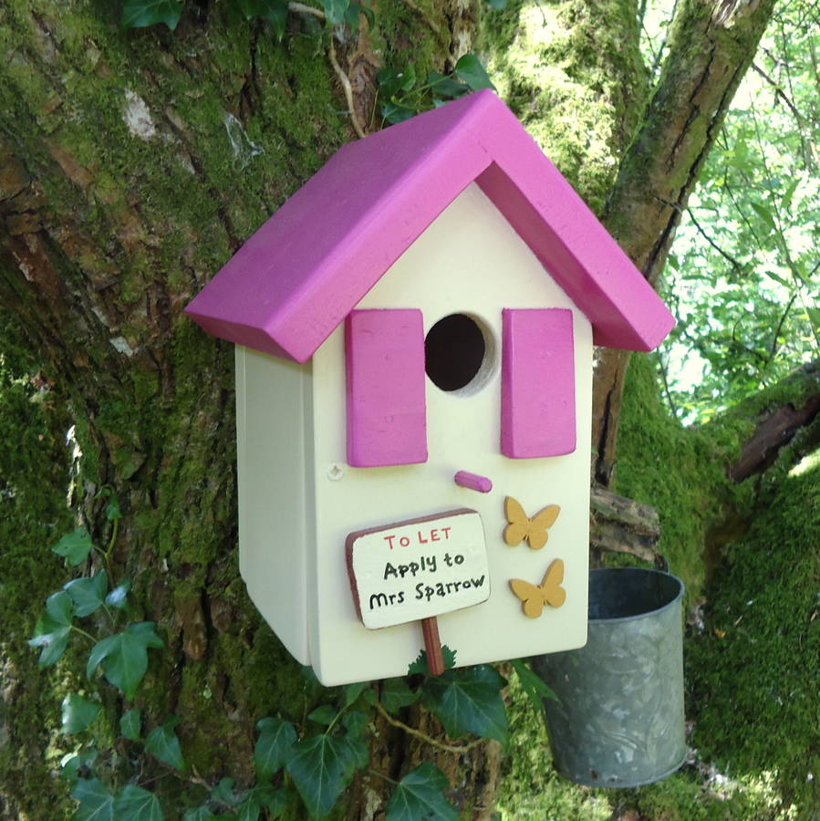 personalised pink bird house by siop gardd