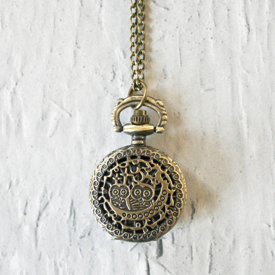 little owls pocket watch necklace by hayley & co