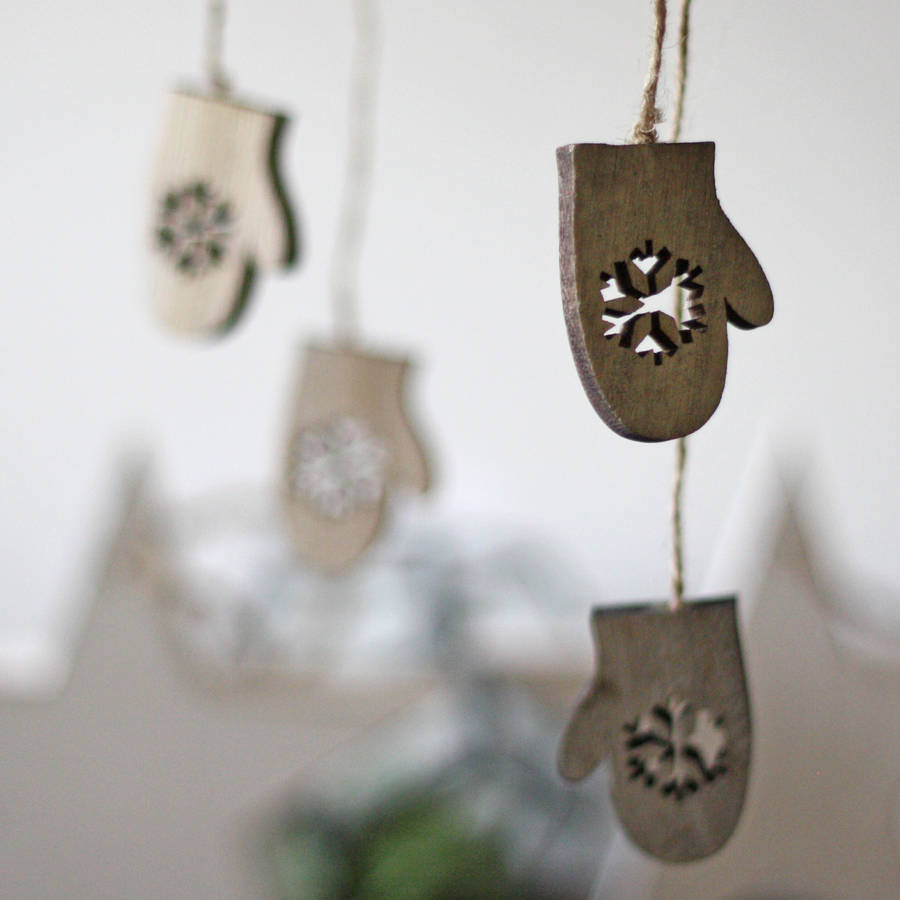 wooden mittens hanging christmas tree decorations by the wedding of my