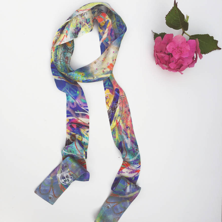colourful silk skinny scarf by wilful north