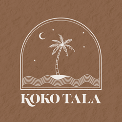 The Koko Tala logo is an arched logo with a palm tree island in the sea.