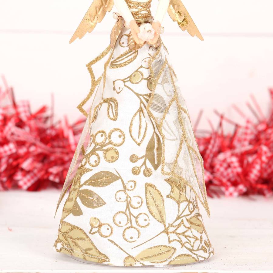 gold and white angel fairy tree topper by red berry apple