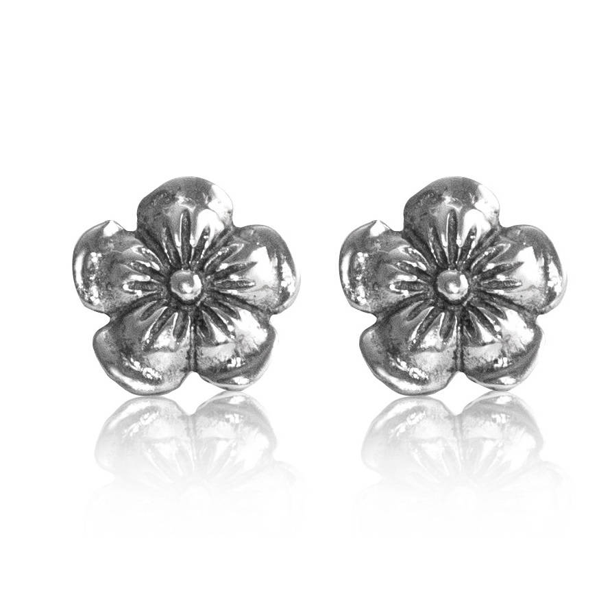 Solid Silver Flower Stud Earrings By The London Earring Company