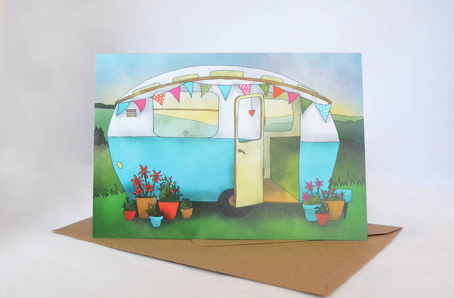 caravan greeting card by ceridwen hazelchild design