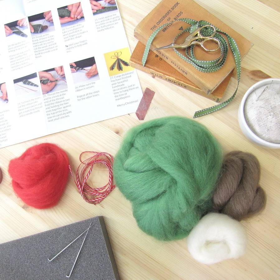 christmas tree decorations needle felting craft kit by hawthorn handmade