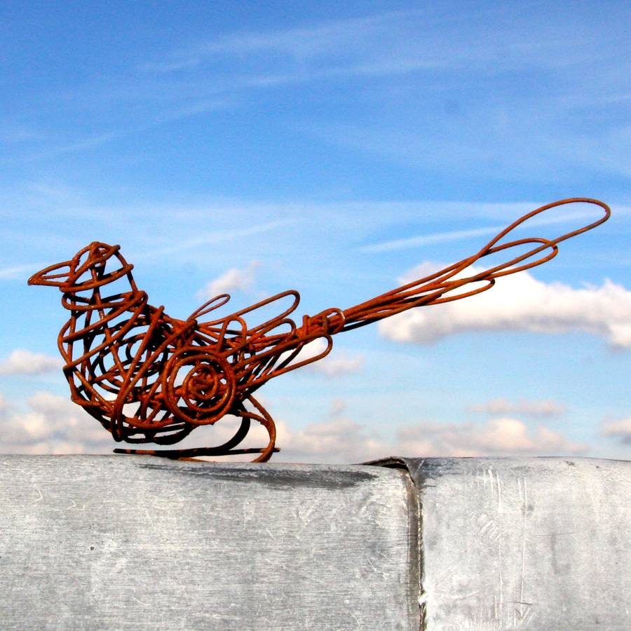 set of three rusted wire bird garden sculptures by london garden