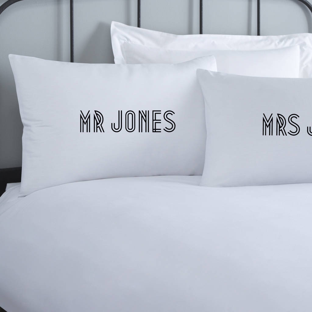 mr and mrs personalised pillowcase set by koko blossom