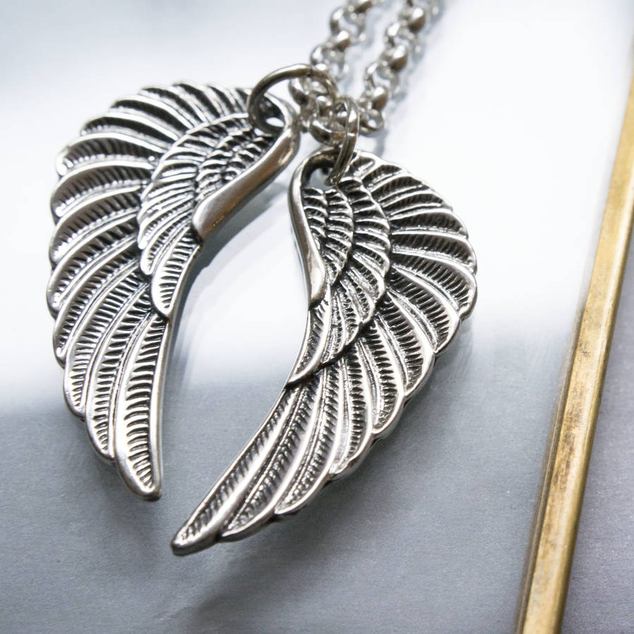 large silver wings necklace by silver service jewellery