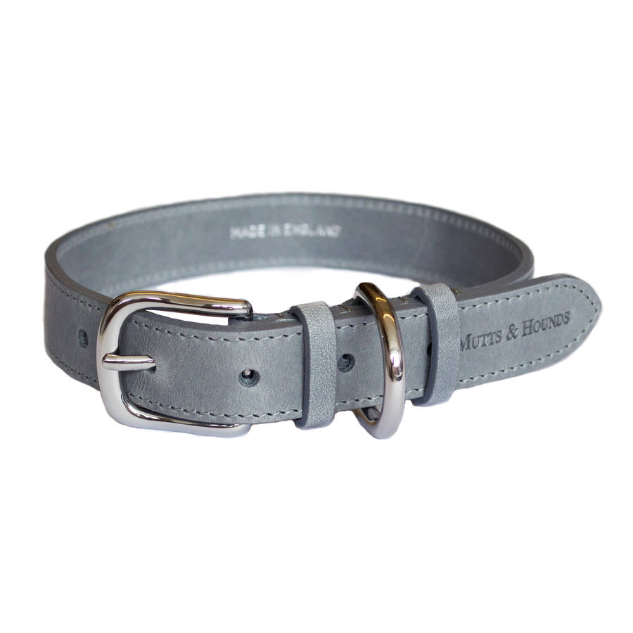 grey leather dog collar by mutts & hounds