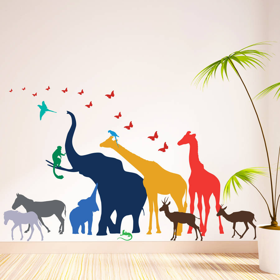 thirteen safari animal wall stickers new sizes by the ...