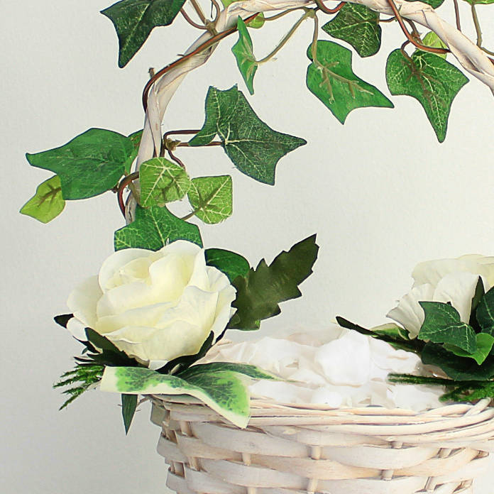 artificial ivy and garden rose flower girl basket by the flower studio