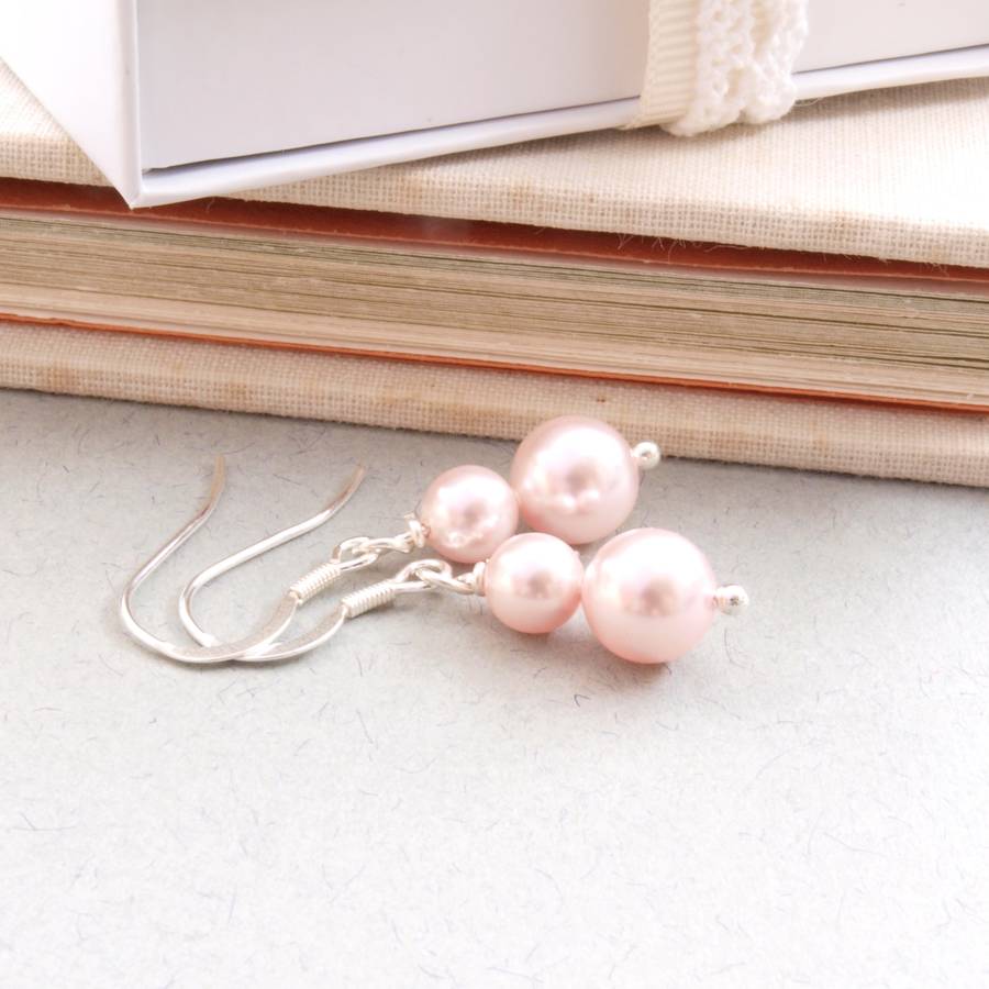 bliss pink pearl bridal necklace and earrings set by jewellery made by