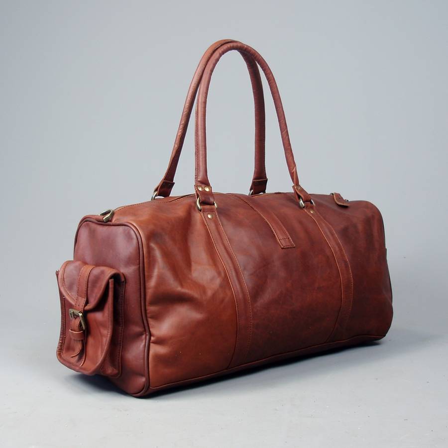 vintage style brown leather bowling bag by vintage child