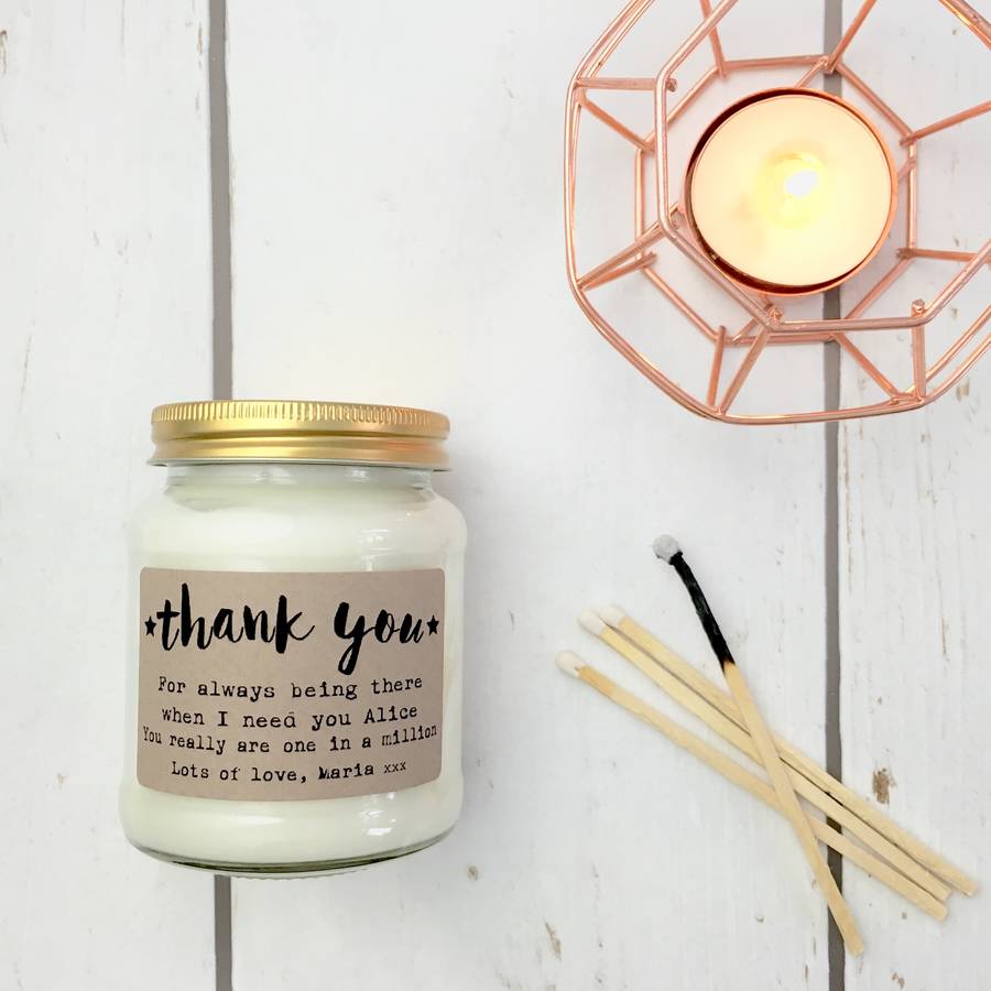 Personalised Thank You Message Soy Scented Candle By Lollyrocket Candle Co 