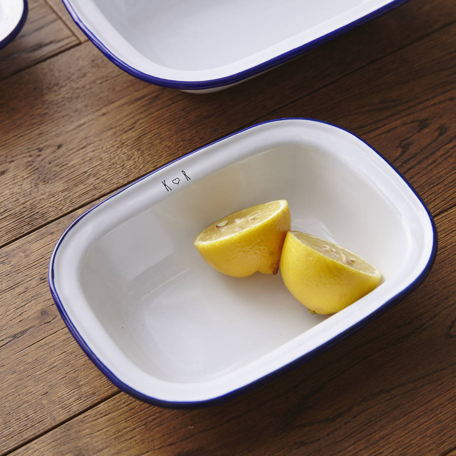 personalised initials enamel pie dish by sophia victoria joy