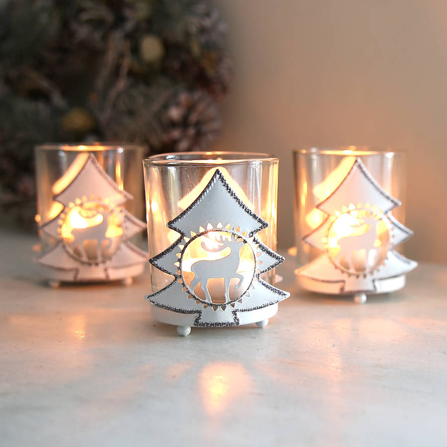 white reindeer tealight holder by red lilly