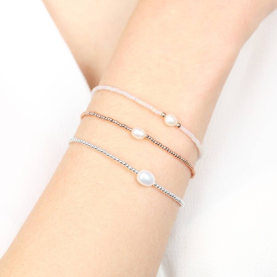 dainty seed bead and pearl bracelet by lisa angel