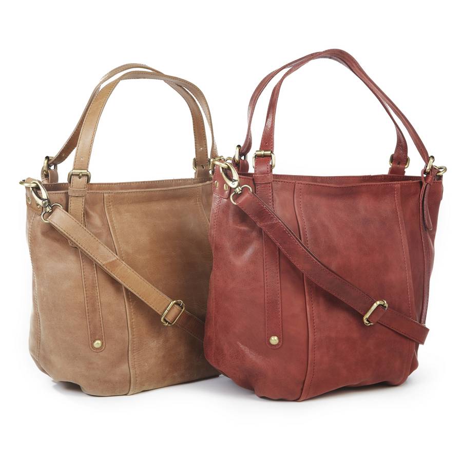 tan leather bucket tote by the leather store | 0