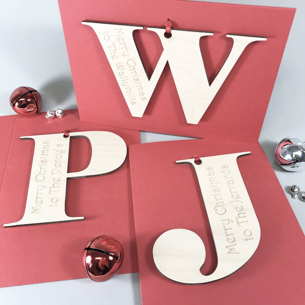 personalised letter christmas decoration and card by hickory dickory