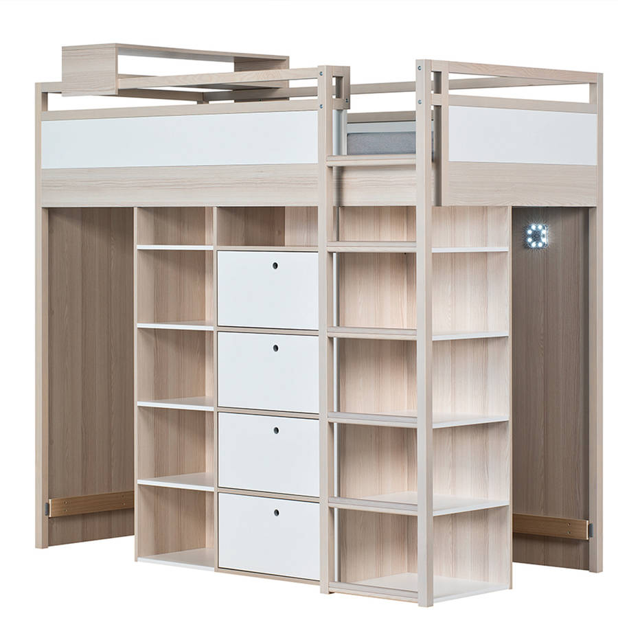 spot high sleeper storage kids bed in acacia and white by cuckooland