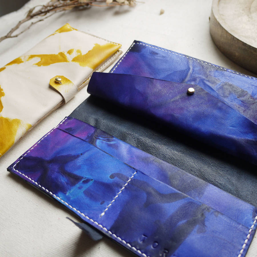 tie dye leather bi fold purse by tori lo designs