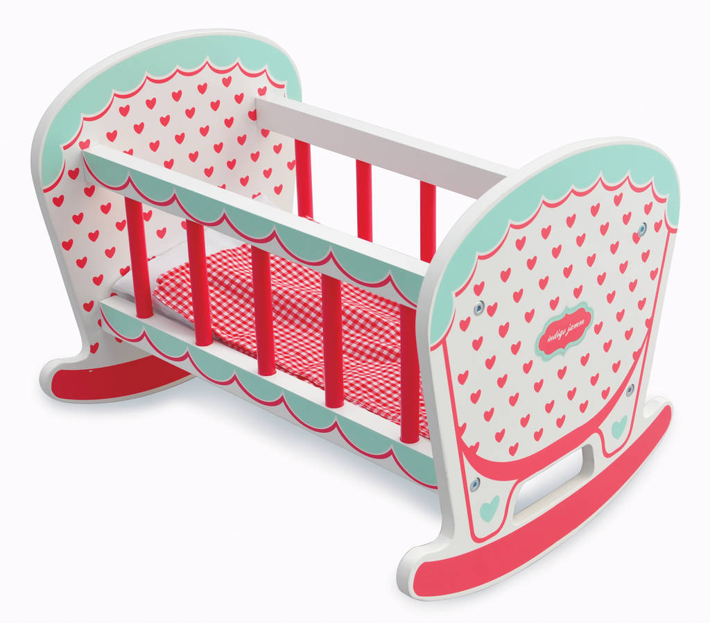 role play rocking cot with heart motif by jammtoys wooden toys