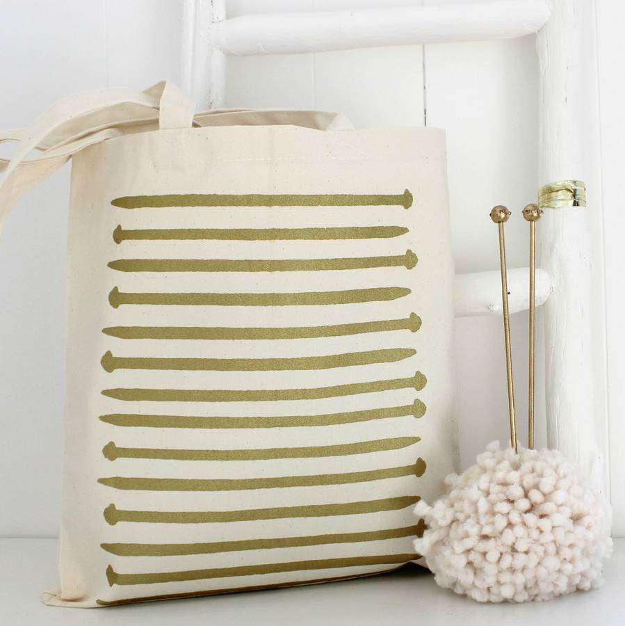 gold knitting needles project bag by kelly connor designs
