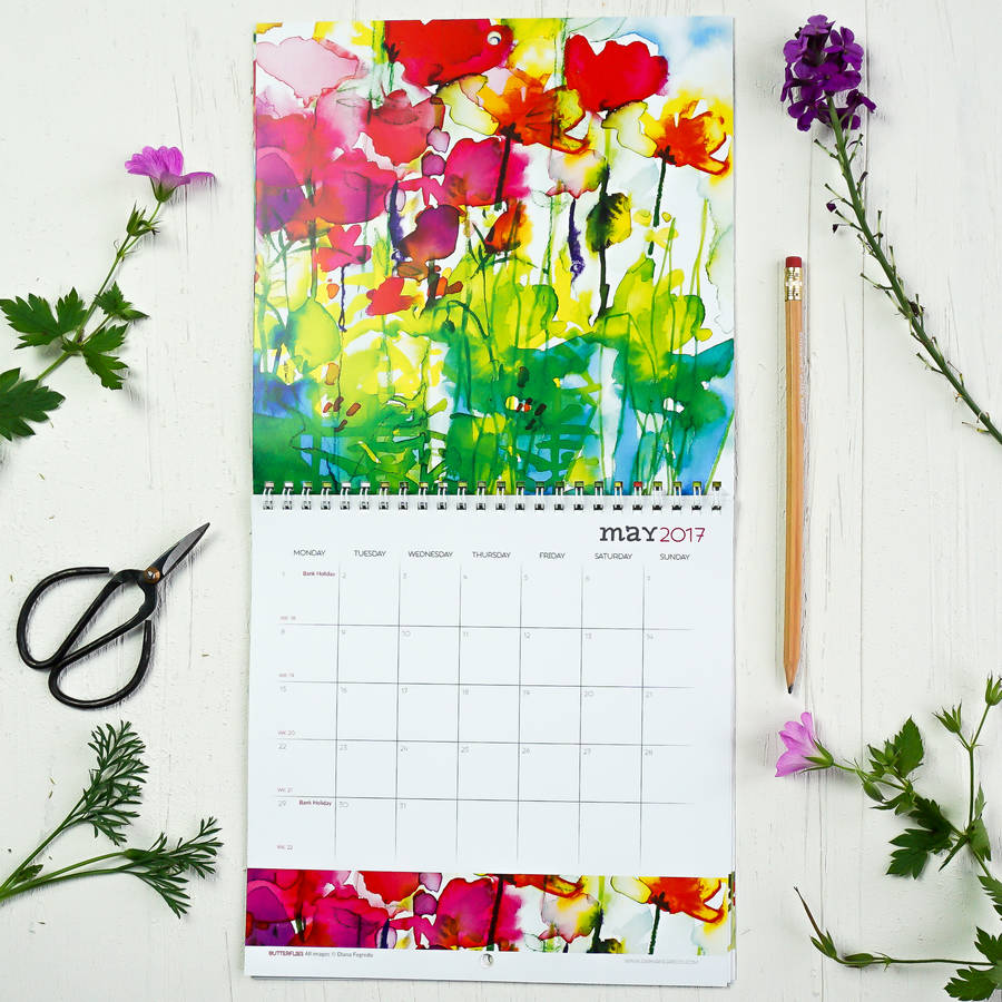 2017 watercolour flowers wall calendar by diana fegredo studio