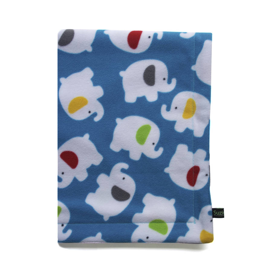 fleece blue elephant baby blanket by suzielou textiles