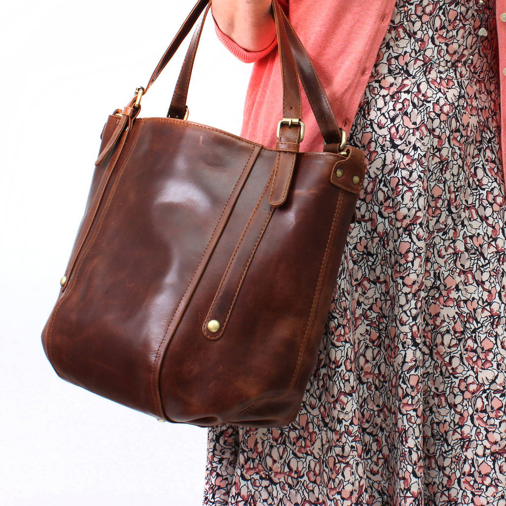 leather handbag bucket tote bag, vintage brown by the leather store | www.bagssaleusa.com