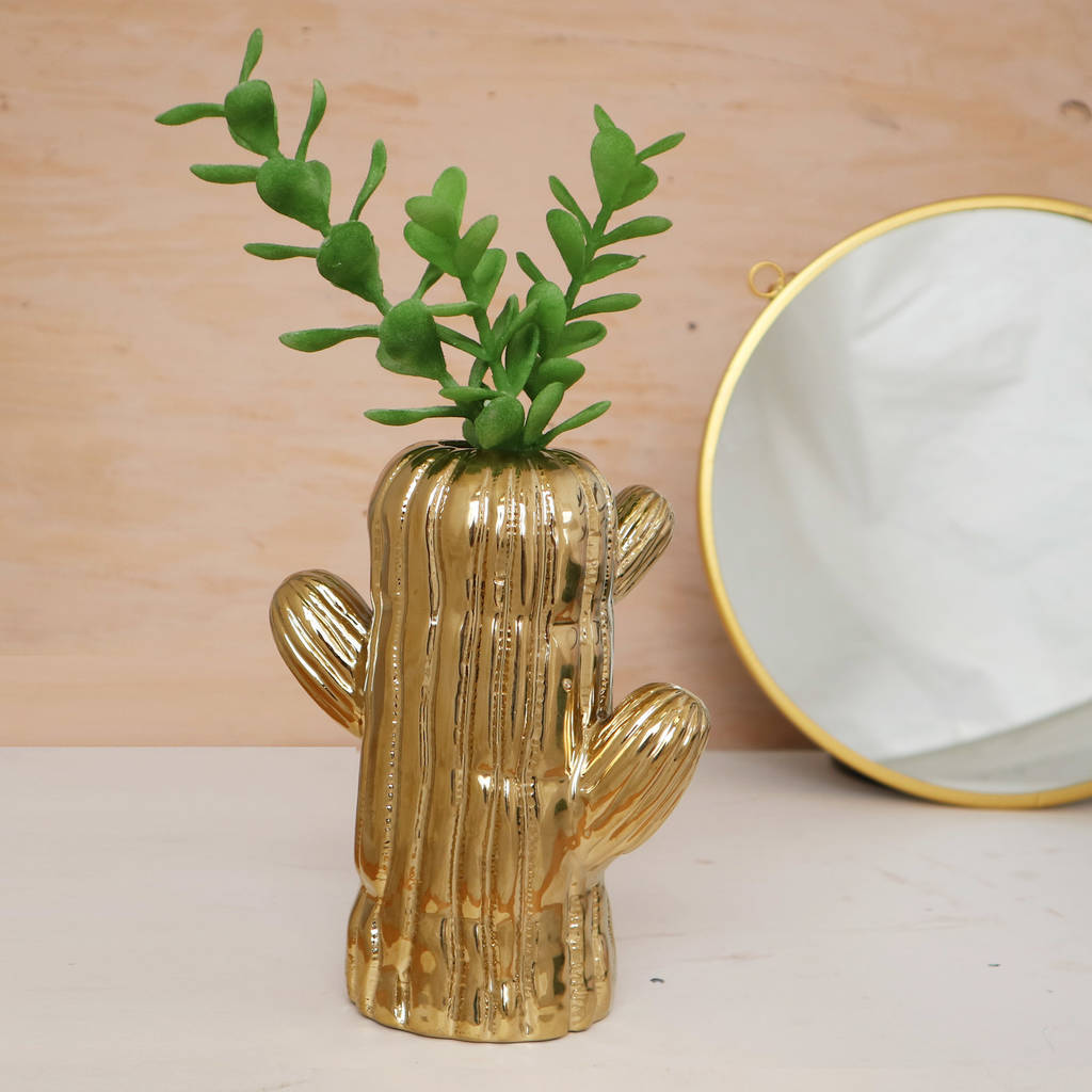 gold porcelain cactus vase by posh totty designs interiors