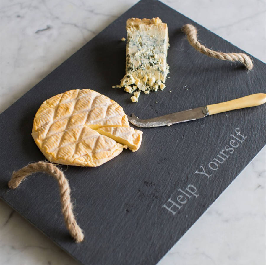 'help yourself' slate cheese board with handles by all things brighton