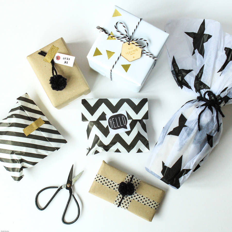 monochrome christmas wrapping accessories pack by berylune