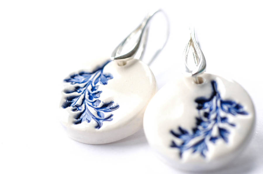 sterling silver ceramic fern earrings by isla clay