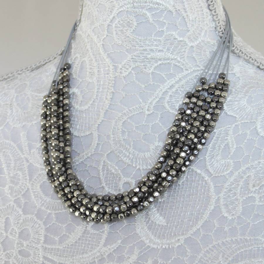 grey thread bead necklace by my posh shop