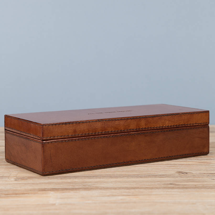 personalised leather watch and cufflink box by ginger rose