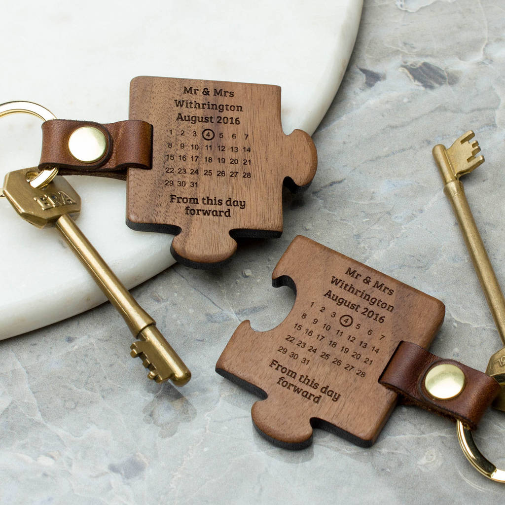 personalised wooden wedding keyring set by create gift ...