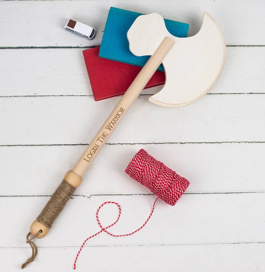 personalised wooden toy battle axe by auntie mims