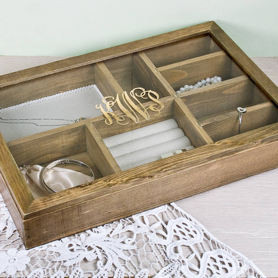 bronze monogrammed large wooden jewellery box by letteroom