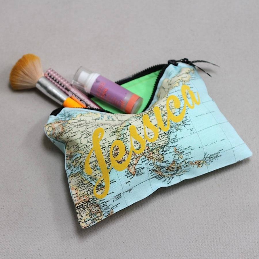 personalised travel map accessory pouch by squiffy print