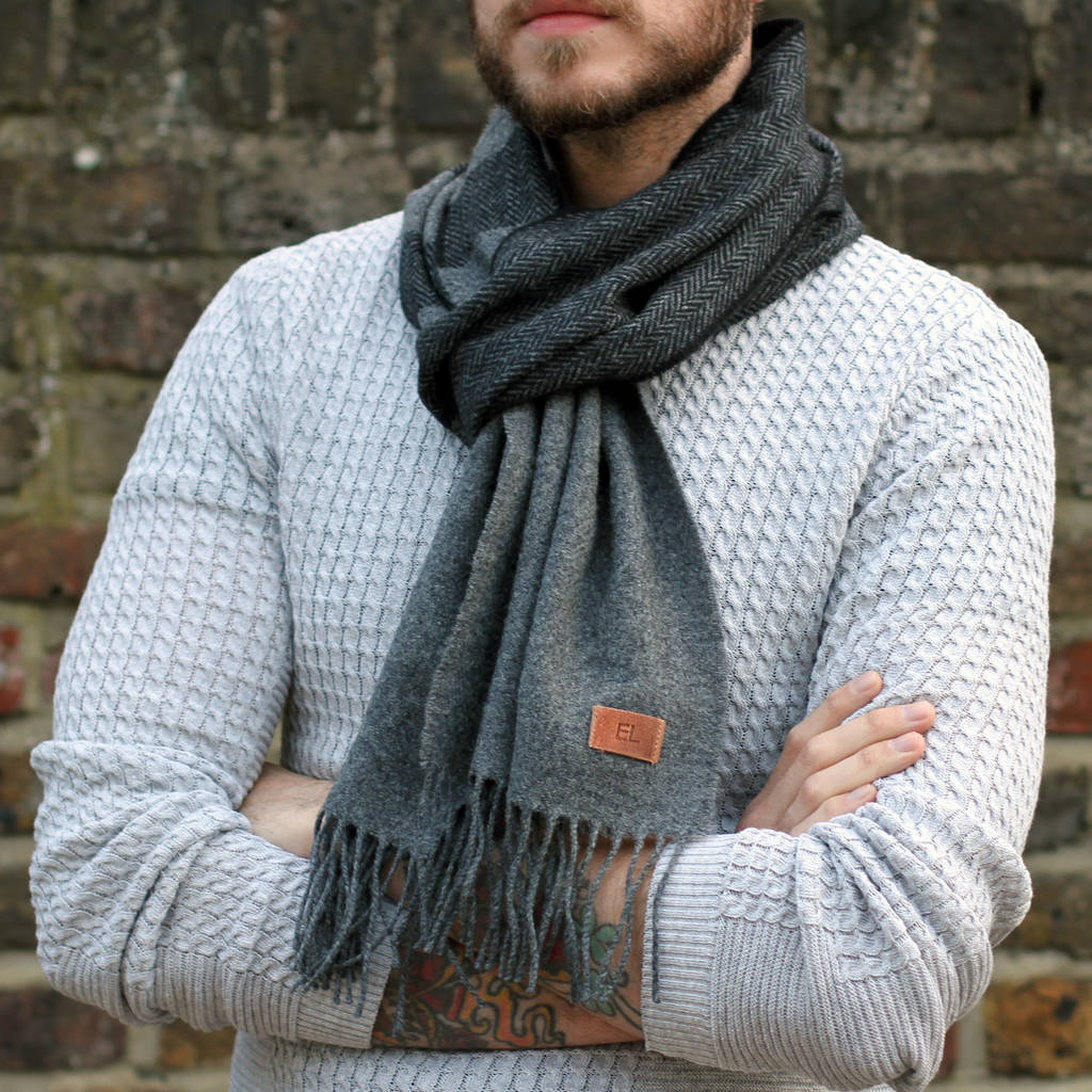 Men S Personalised Lambswool Grey Herringbone Scarf By Hurleyburley Man