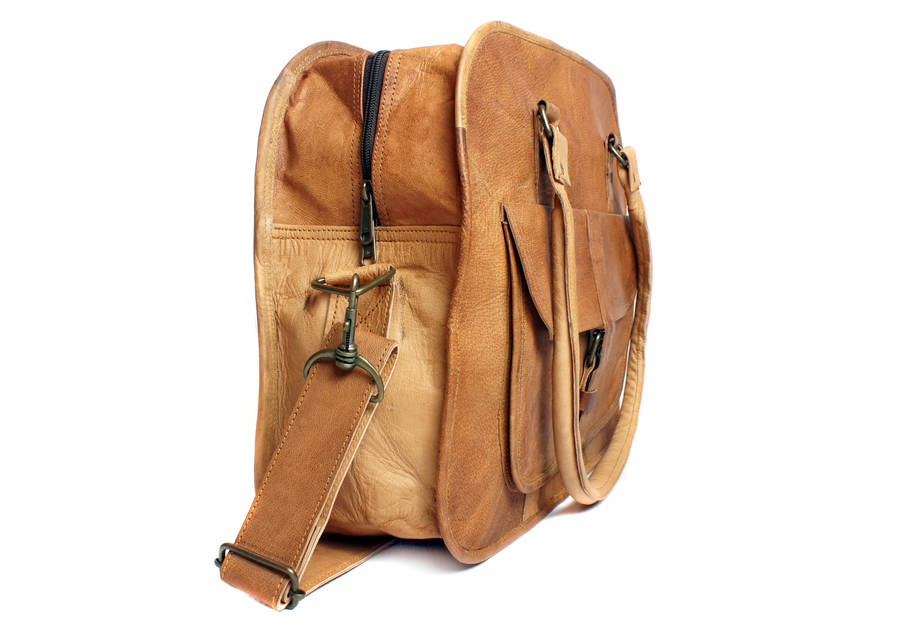 brown tan leather weekend holdall gym baby bag unisex by what daisy did