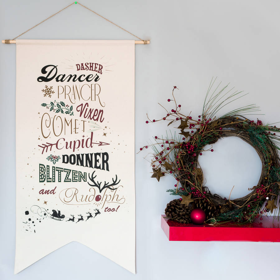 christmas reindeer canvas wall hanging by snuggledust studios