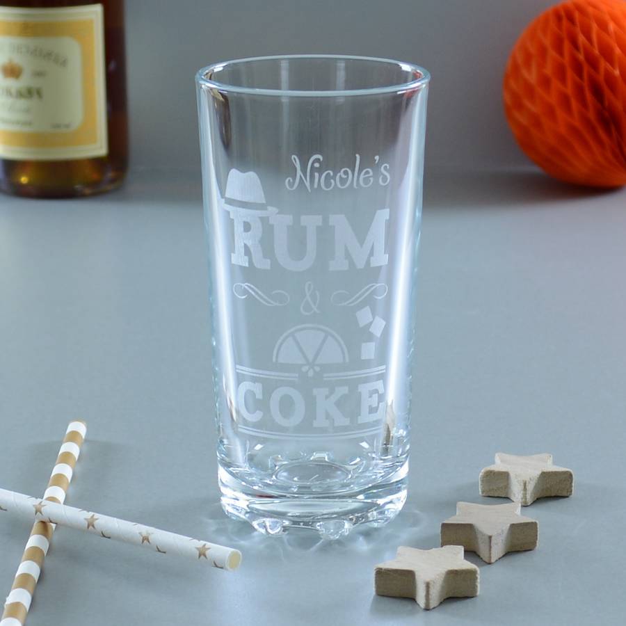 rum and coke personalised highball glass by chalk & cheese