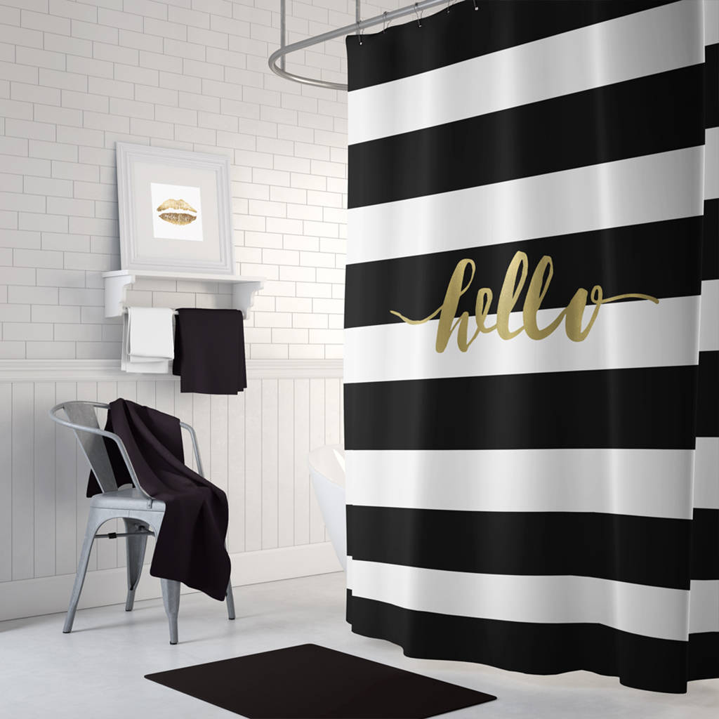 black and gold fabric shower curtain by ruby and b