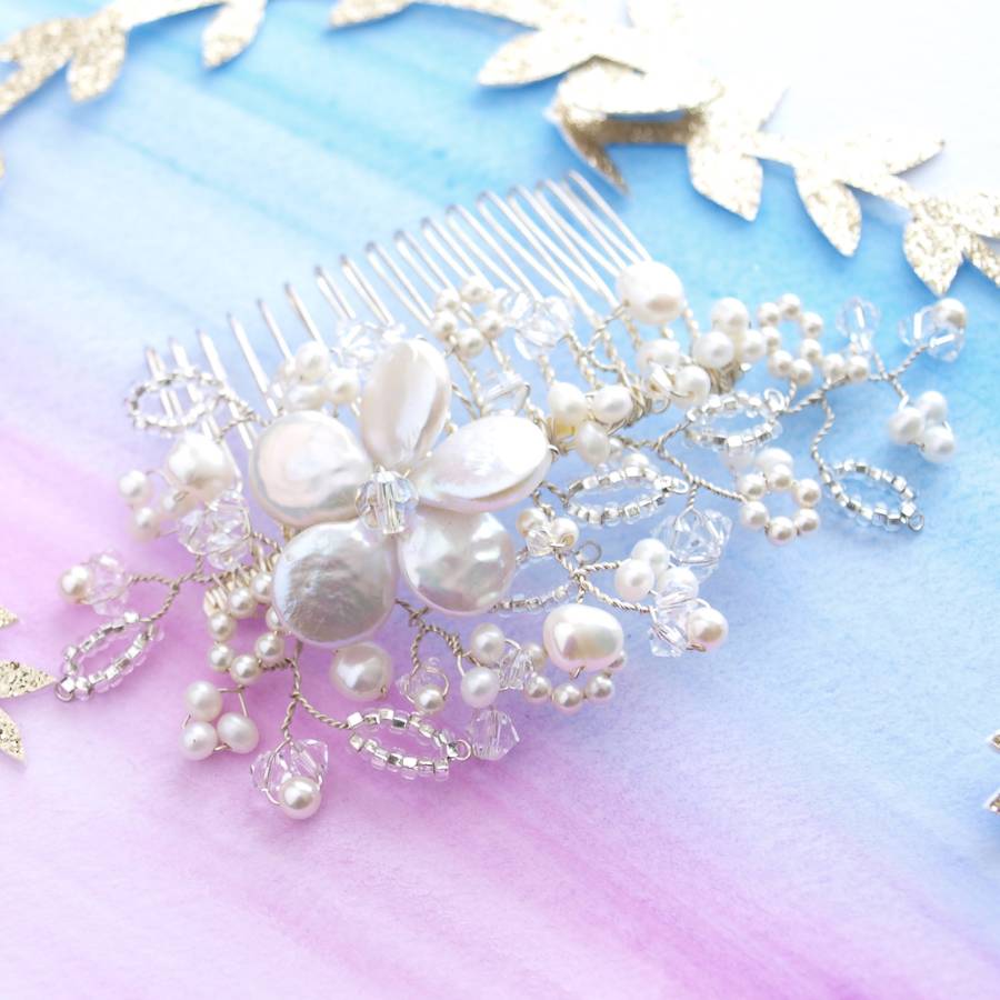 lace pearl and crystal bridal hair comb by jewellery made by me