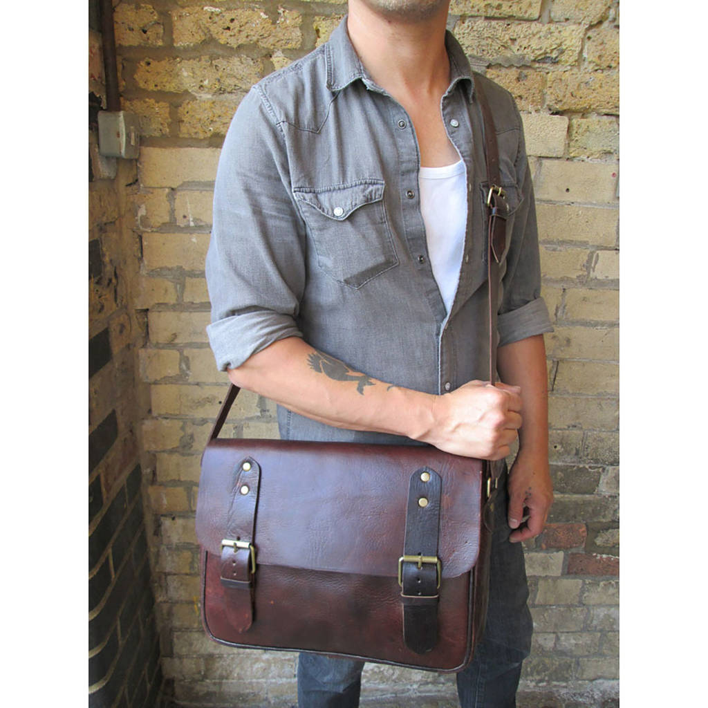 veau two buckles leather messenger bag by ismad london