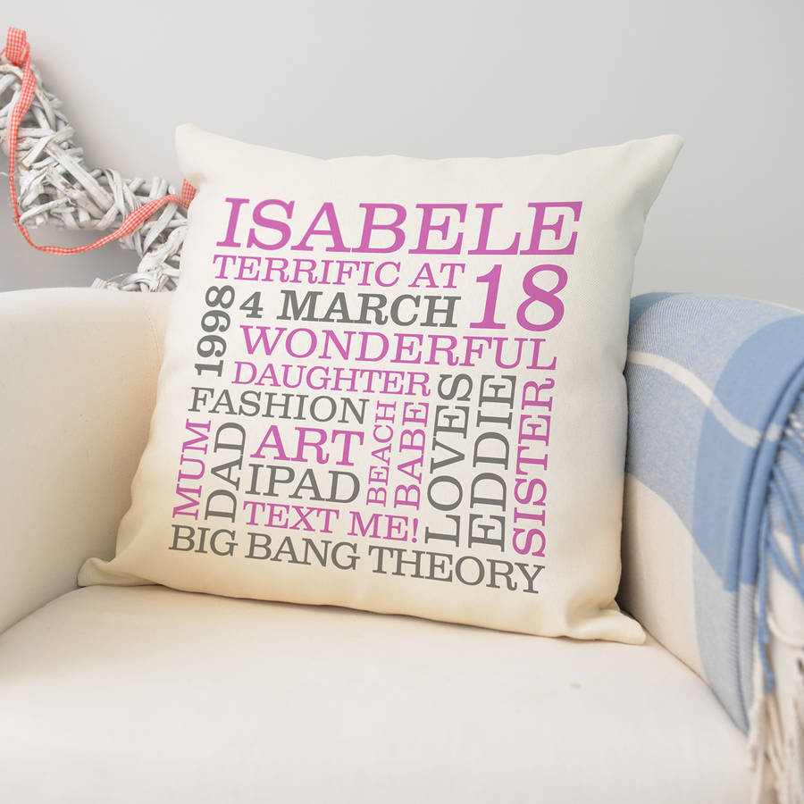 personalised 18th birthday word art cushion by a type of design