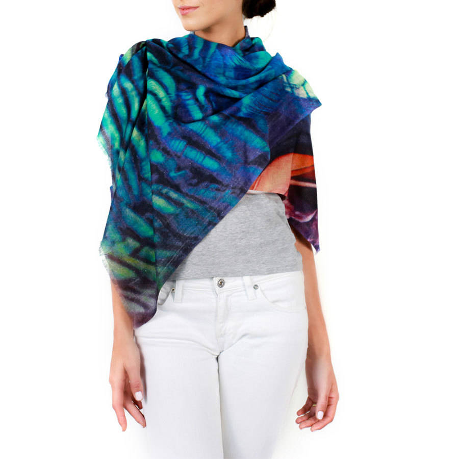womens printed cashmere silk scarf, peacock by lincoln + lenox | notonthehighstreet.com