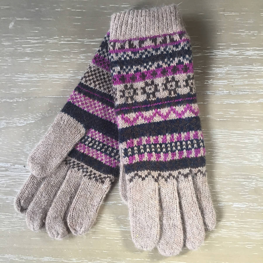 fair isle pattern knitted gloves by french grey interiors